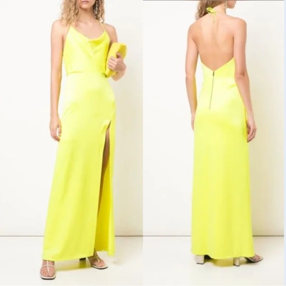 Alice + Olivia Eliza Neon Yellow Slip Dress – Silky Y2K Wedding Guest Party - Picture 3 of 16